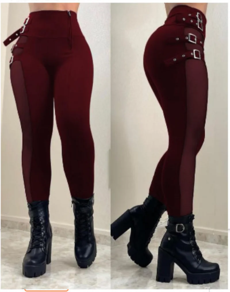 2023 Women Fashion Elegant Solid Color High Waist Button Pants Sexy Skinny Trousers for Ladies Casual Harajuku Pant with Zipper