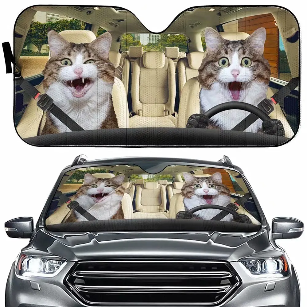 Tup Personalized Gift Funny Cat Animal Driver Car Sunshade for Lover Windshield Auto Front Window Interior Anti-Sunlight Automot