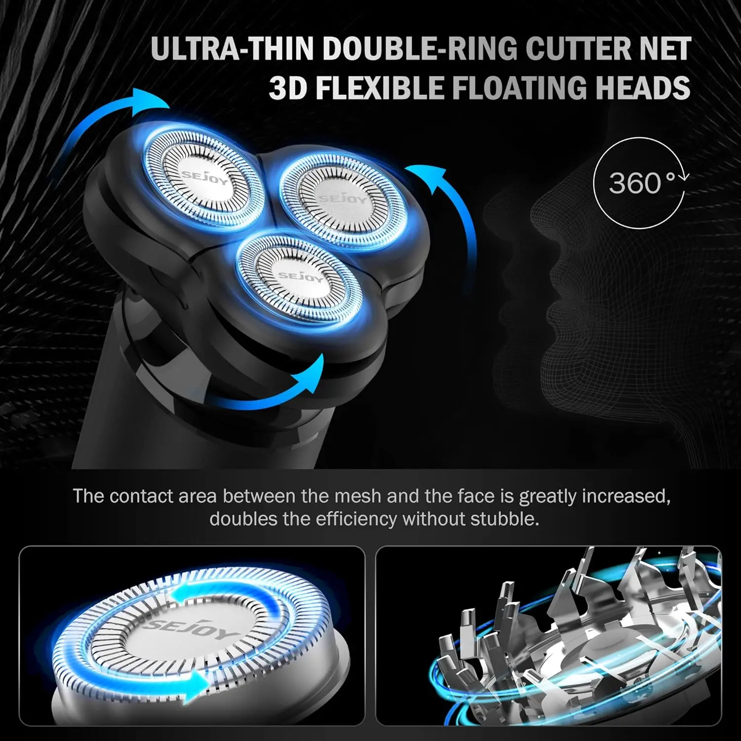 Sejoy Shavers for Men Electric Razor Waterproof IPX5 Electric Shaver Fast Charging-3D Floating Head Shaving Machine 2