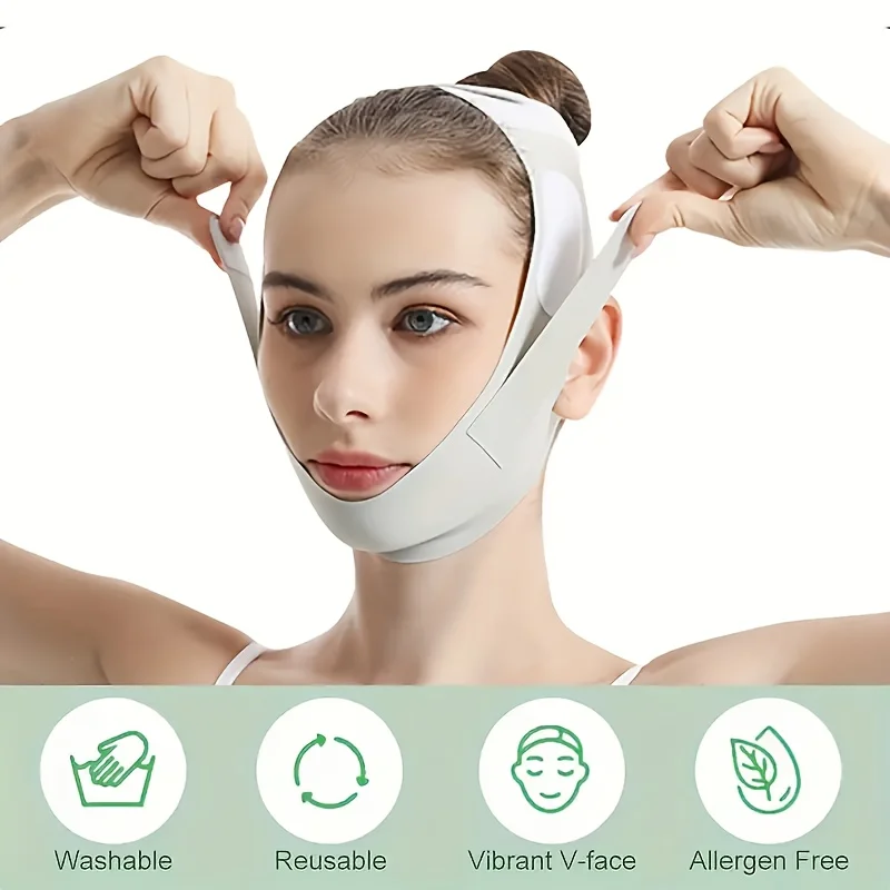 Graphene V-Shape Face Lift Band - Adjustable Double Chin Reducer, Breathable Reusable Facial Strap for Men & Women (5-Size Fit)