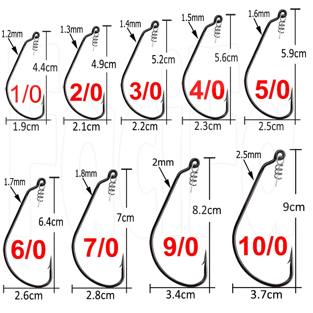 20pcs Wide Gap Worm Fishing Hooks Jig Crank Big Bass Hook Black