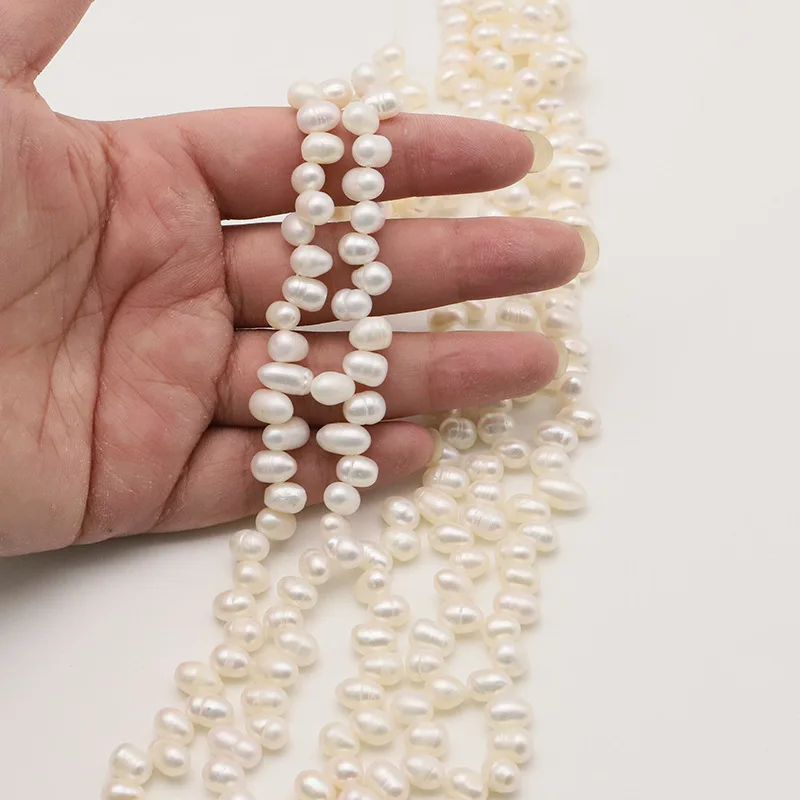 

5-6mm white Sanqi hole natural freshwater pearl loose bead DIY necklace accessory material handmade semi-finished Zhuji