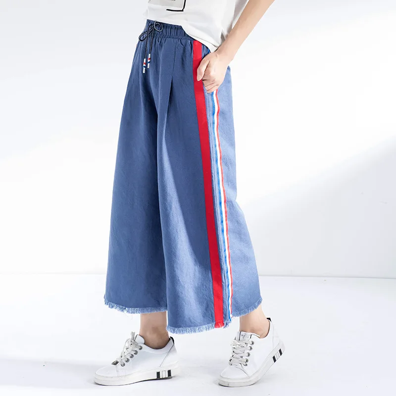 

Tricolor Female Summer Korean Version Sports Casual Cotton Linen Nine Points Wide-leg Pants Straight Leg Y2k Streetwear Joggers