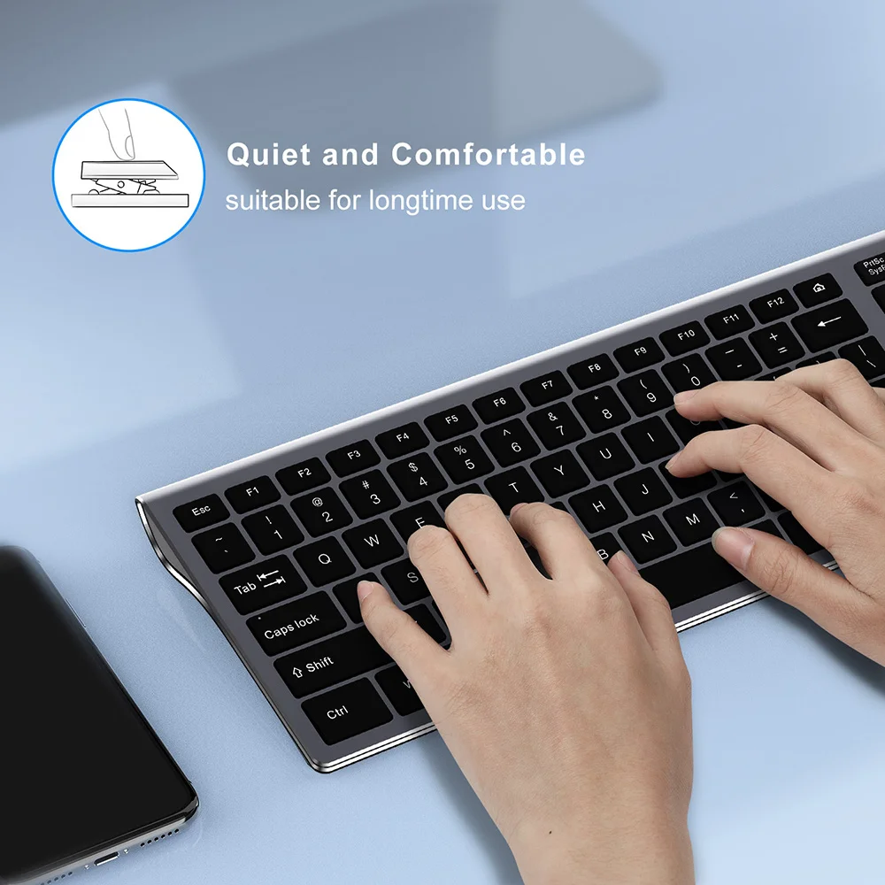Seenda-usb Teclado sem Fio Teclas de Design Ergonômico Tamanho Completo Fino para pc Computador Laptop Layout Russo Coreano - Imagem 5