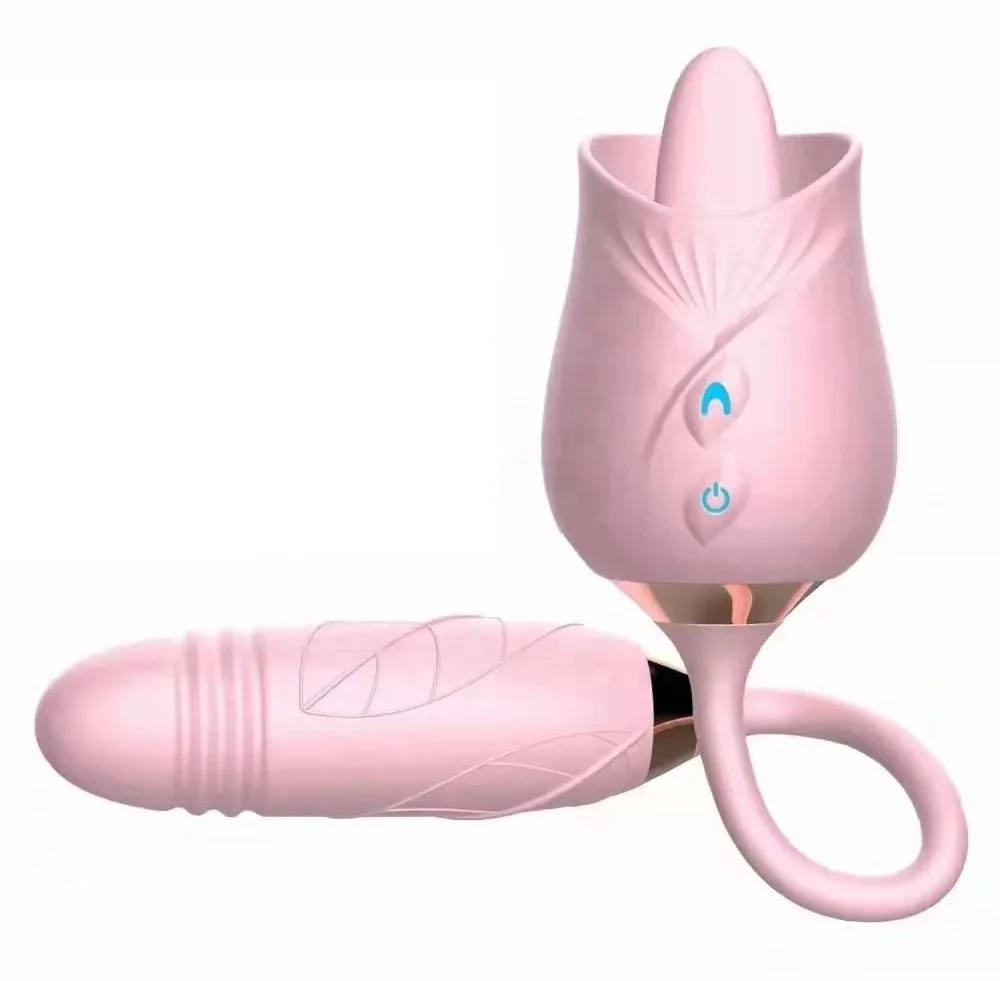 Rose-Licking Vibrator Nipple Clitoral Stimulator Massager Thrusting Dildo 2 in 1 Sex Toy For Women