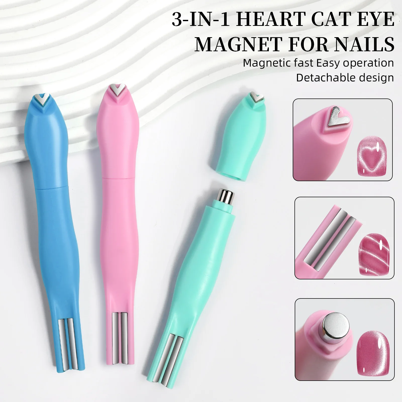 3-In-1 Heart Shape Cat Eye Nail Art Magnet Double Line Moon Snake Pattern French Nail Magnetic Pen Gel Polish Manicure Tool 1Pcs