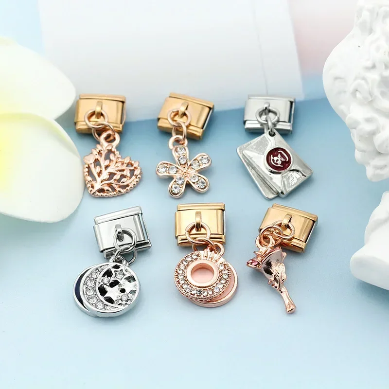 Italian Charm Bracelet Silver Charm Bracelet Silver Jewelry Jewelry Charms Alloy Heart Charms Metal Charm Silver Charms Silver Charm Hapiship Daisy Fashion Rose Flower Heart Flower Envelope Charm Fit 9mm Bracelet Jewelry Making DJ375