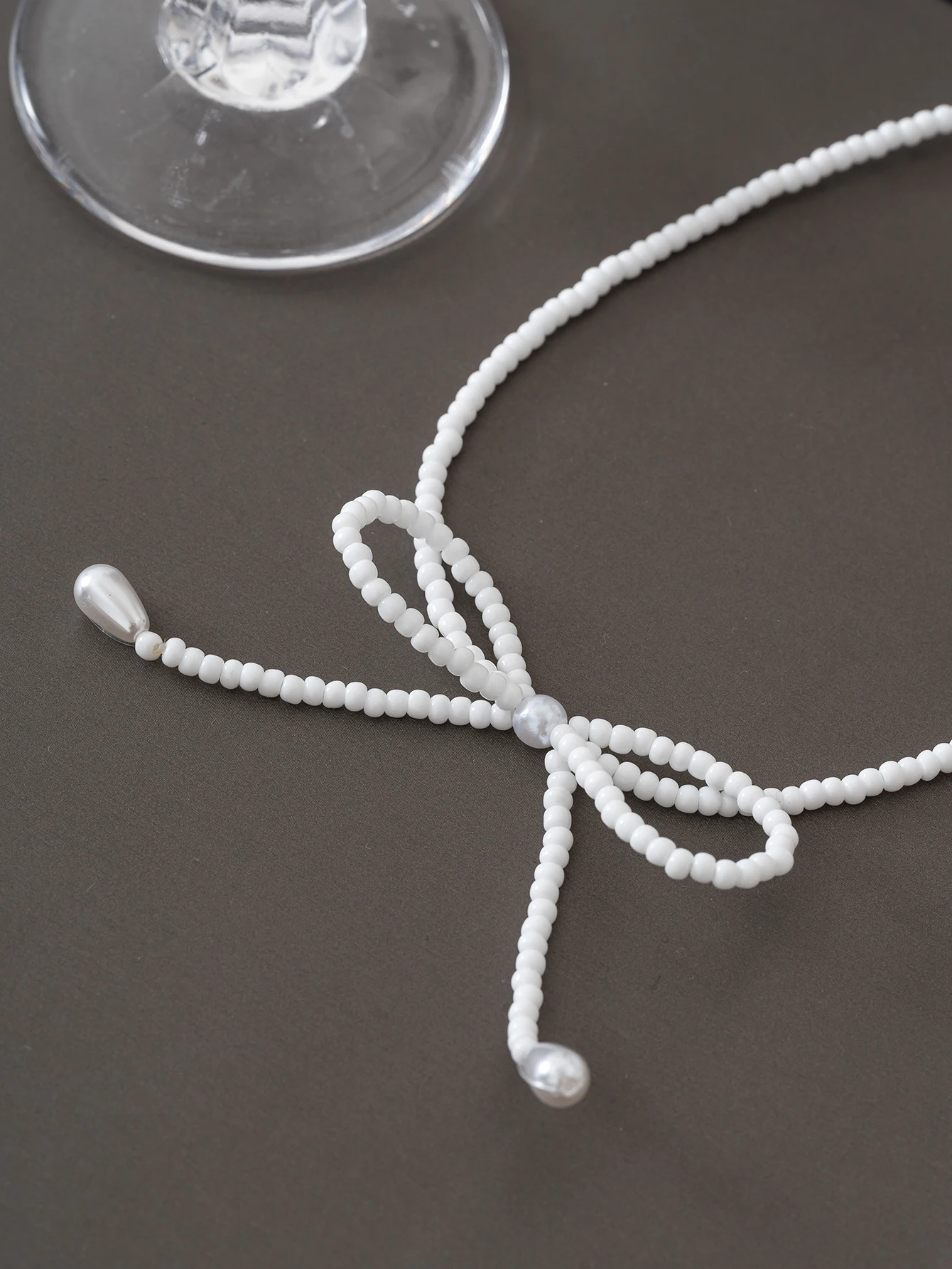 Handmade Beaded Knitted Bow Necklace Girls Party