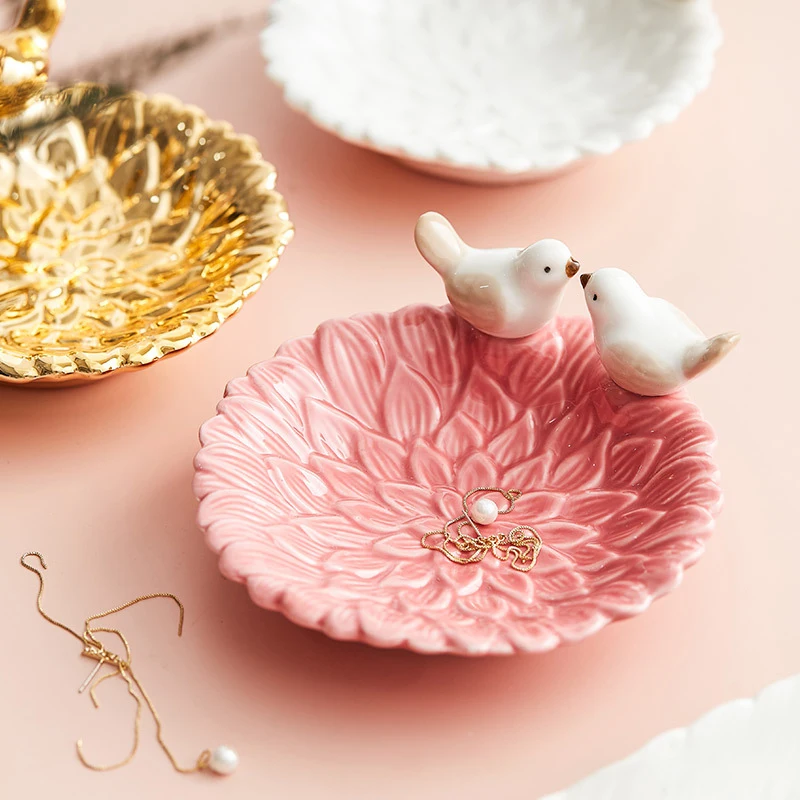 Creative Cute Bird Storage Trays Ceramic Necklace Ring Earrings Jewelry Display Plate Containers Living Room Home Desktop Decor