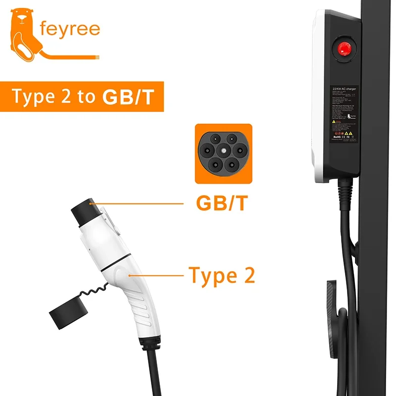 EV Charger Adapter Type 2 IEC 62196-2 to GB/T Converter for China Standard Electric Vehicle Charging 16A 32A