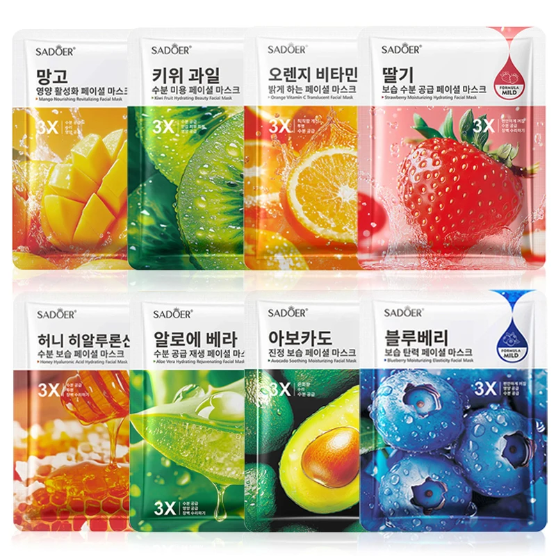 8pcs/set SADOER Fruits Face Mask Anti Wrinkle Beauty Facial Moisturizing Whitening Anti-aging Hydrating Facial Masks Skin Care
