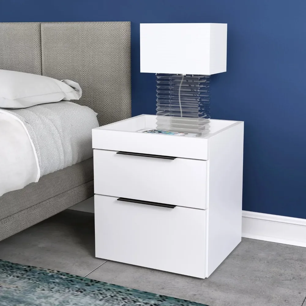 

Nightstand, Capri Modern Double Drawer Nightstand, Black Nightstand