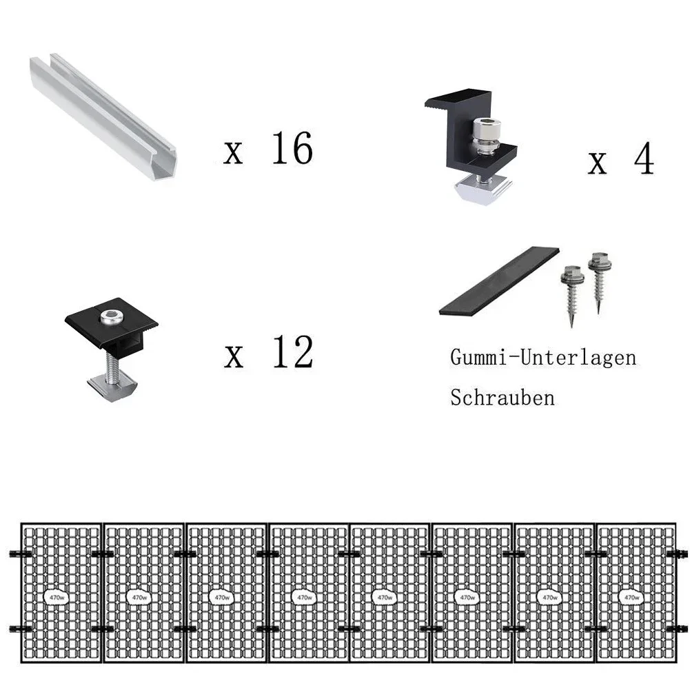 PV Solar Module Bracket Mounting Rail Kit Aluminium Rail Flat Roof End ...