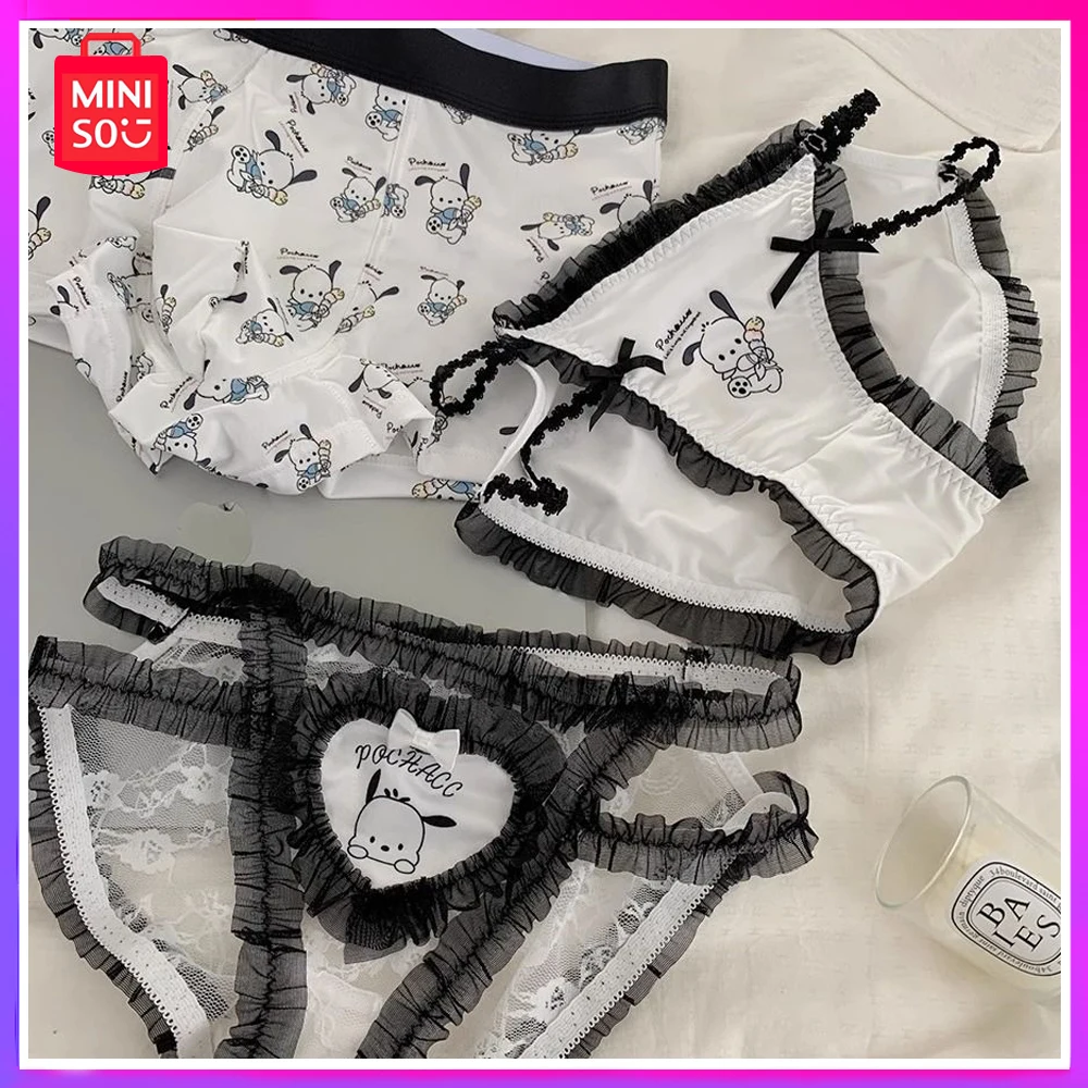 

Miniso Cinnamoroll Sexy Puppy Couple Underwear Hollow Lace Edge Print Breathable Low Waist for Women Christmas Birthday Gift