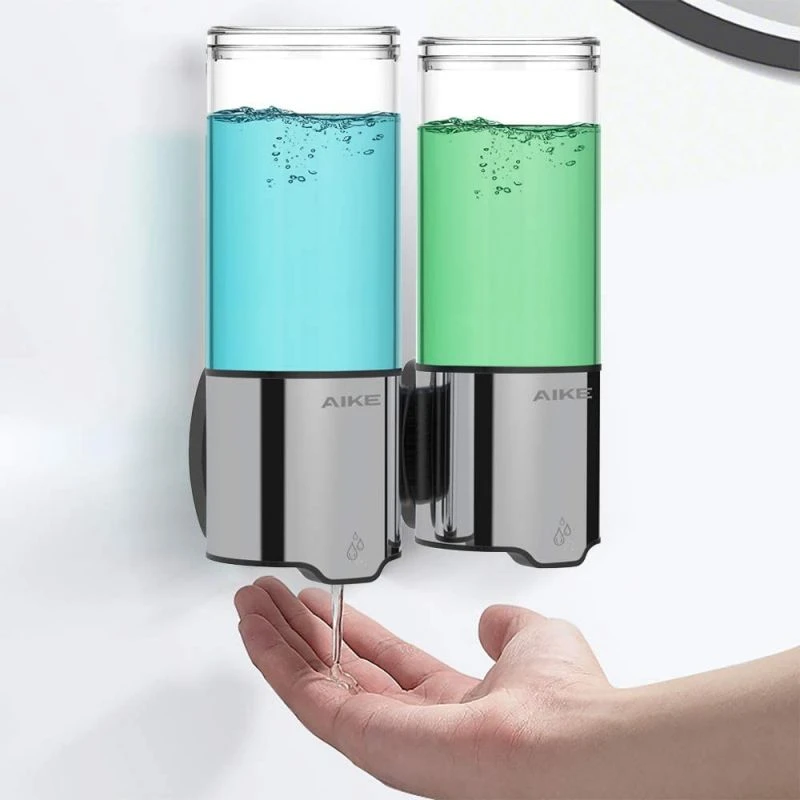 AIKE Automatic Liquid Soap Dispenser Wall Mount Double Shampoo Soap