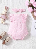 2PCS Summer Baby Girl Jumpsuit with Round Neck Butterfly Sleeve Design, Cute Sweet and Lively Princess Style Newborn Jumpsuit 2