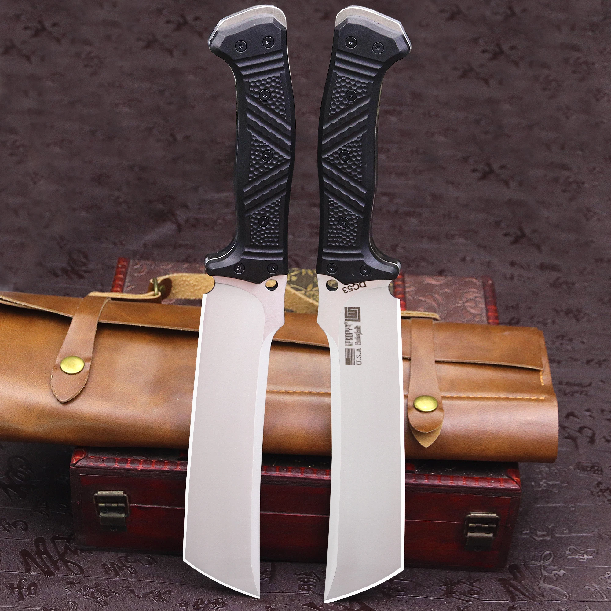 WPKOPYA U.S.A(Sanding) DC53 steel 14"multi-purpose outdoor firewood knife + sheath, farm chopping tool knife 2