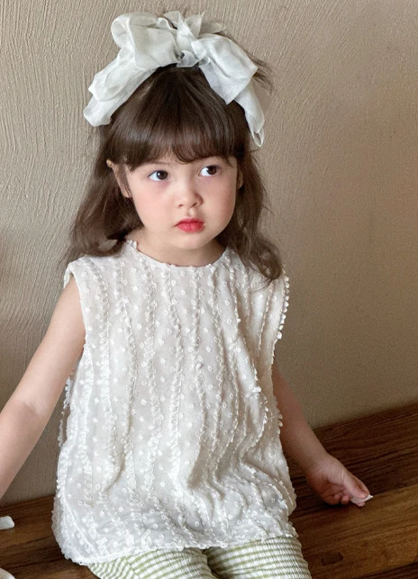 

Летняя майка для девочек, новинка 2024, детское летнее кружевное платье для малышей, белая футболка без рукавов с цветочным дизайном