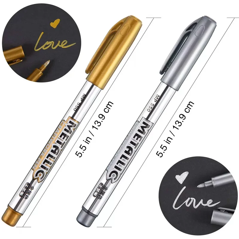 2-4pcs Highlights Metallic Marker Pen Brush Tip Gold Silver Hard