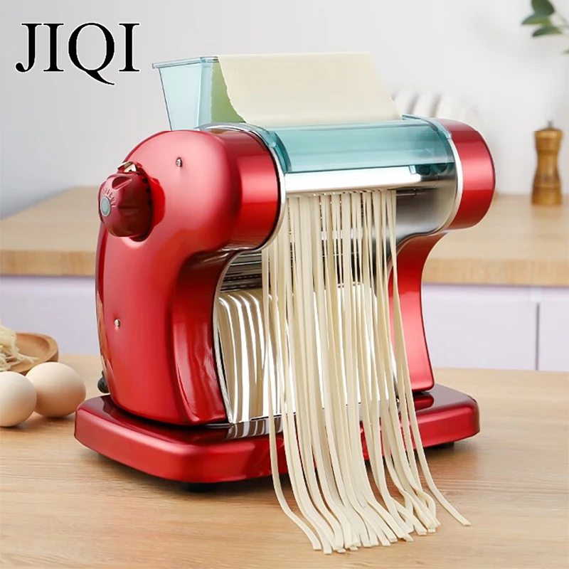 

JIQI Electric Stainless steel Pasta Maker Automatic Noodle Pressing Machine Commercial Spaghetti Dough Cutter Dumpling Roller EU