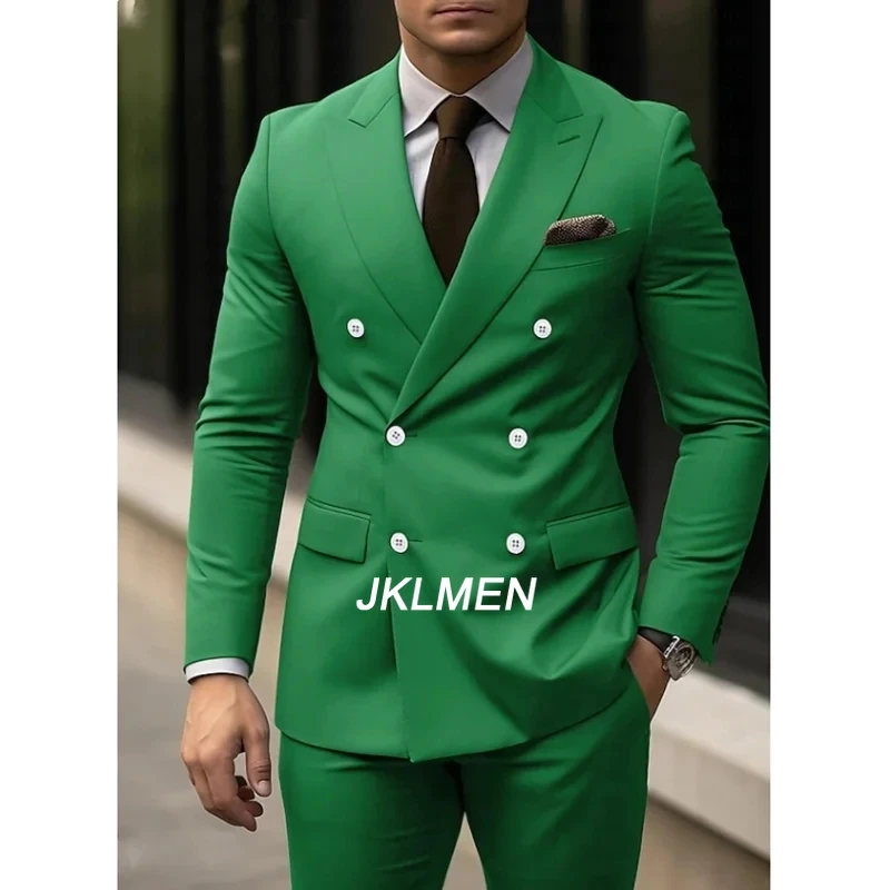 Latest Blazer Pants Design Slim Fit Suits for Men 2 Piece Grey Double Breasted Groom Wedding Tuxedos Costume Homme