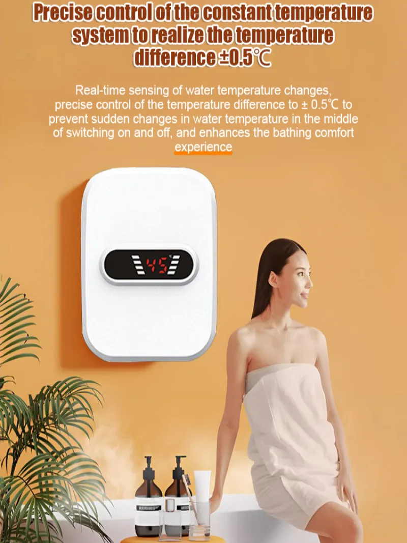 Instant Electric Water Heater Heating Fast Hot Shower with Temperature Display Kitchen Bathroom Mini Instant Water Heater Shower