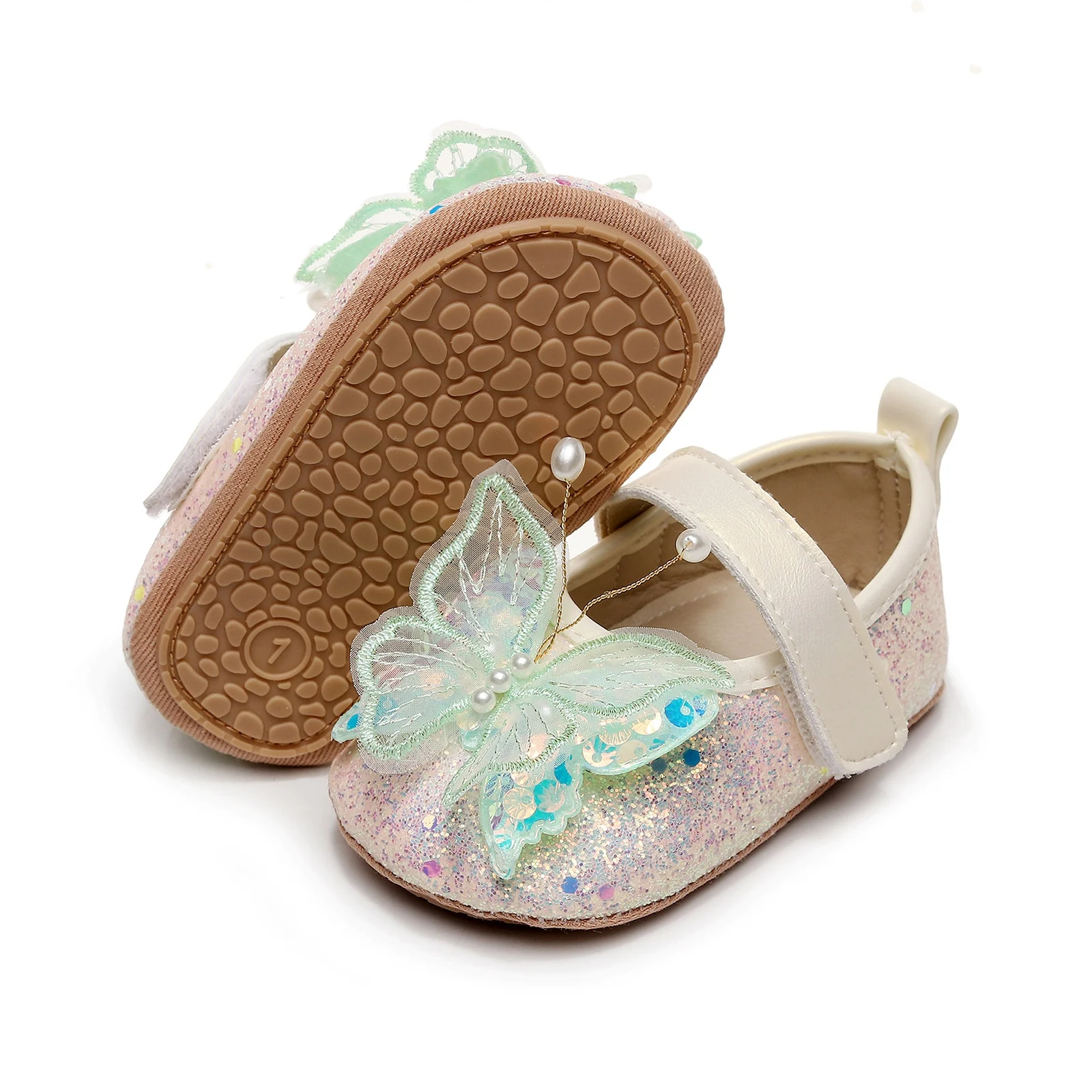 Princess Baby Girl Dress Shoes Soft Sole Rubber Anti-slip First Walker Shiny 3D Butterfly Mary Jane Flats Non-Slip Crib Shoes baby shoes children flats