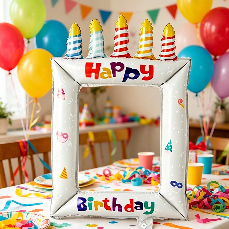 1PCS 흰색 양초 생일 사진 프레임 풍선, 생일 파티 장식, 사진 소품 생일, 장 풍선에 적합