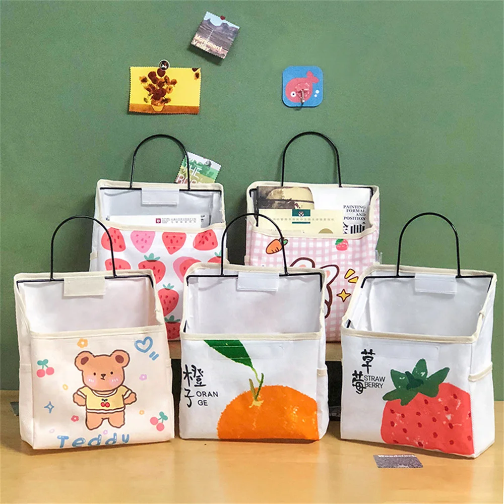 

Wall Mounted Storage Bag Dorm Bedside Fabric Hanging Basket Bedroom Organizer Bag Book Magazines Phone Holder Hook 7 Style