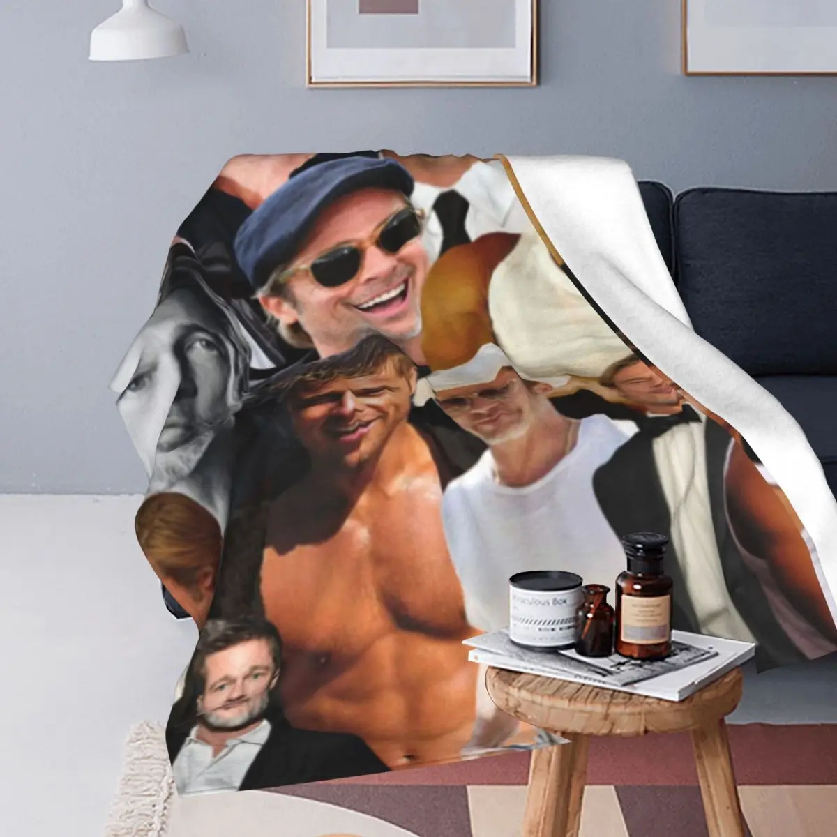 B-Brad Pitts Photo Blanket Actor Picnic Flannel Throw Blanket Warm Soft Outdoor Custom Bedspread Gift 4