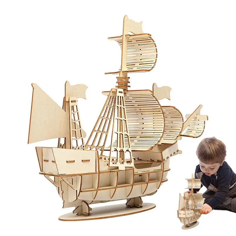 

Sailing Ship Building Blocks Laser Cutting Sailing Ship Biplane Steam Locomotive Train Toy DIY Wooden Crafts 3D Puzzle Toys Gift