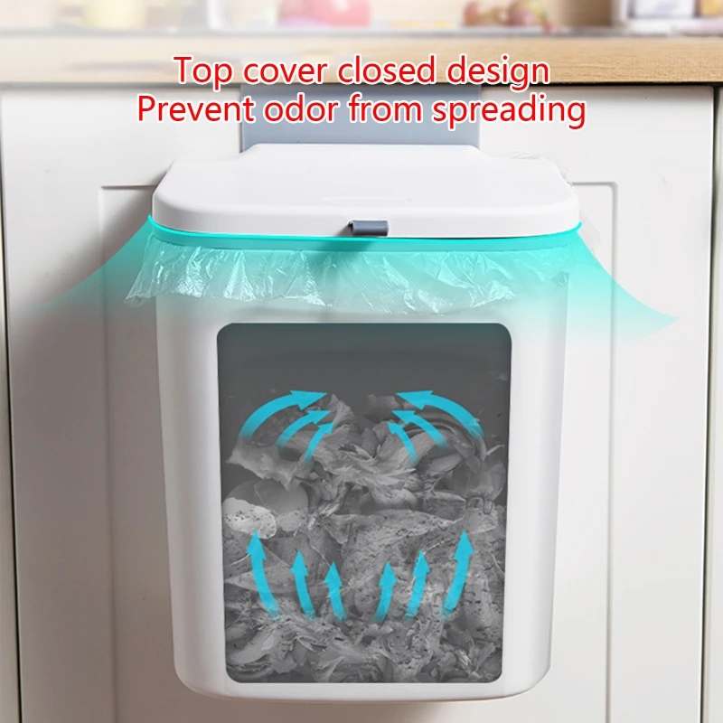 Indoor Compost Bin Kitchen Cabinet Door Hanging Trash Can with Lid Food Waste Bin for Cupboard Bedroom Office Easy Use 87HA