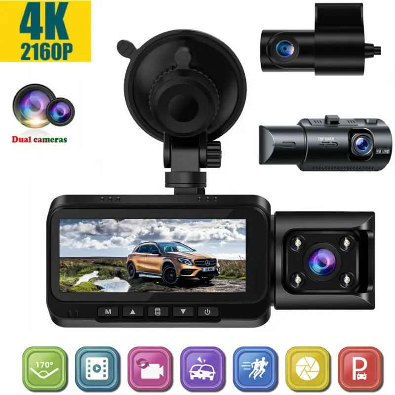 TOGUARD 3 Channel Dash Cam 4K 1080P Cabin Dual Dash Camera Front and Rear Triple Camera WIR Night Vision GPS -