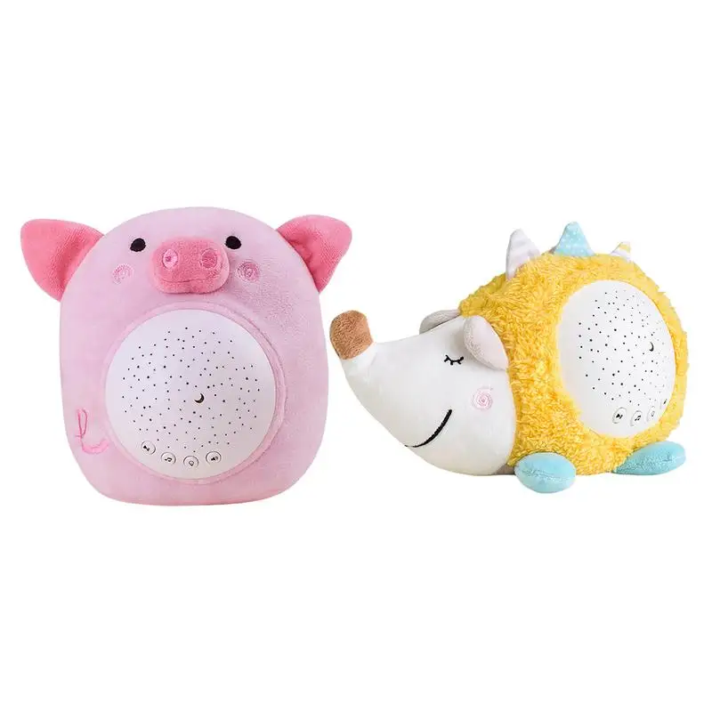 Newborn Soothing Animal Plush Toy Cartoon Animal Piggy Hedgehog Doll Stuffed Toys Projector Lights Pillow Baby Sleep Aid Toys