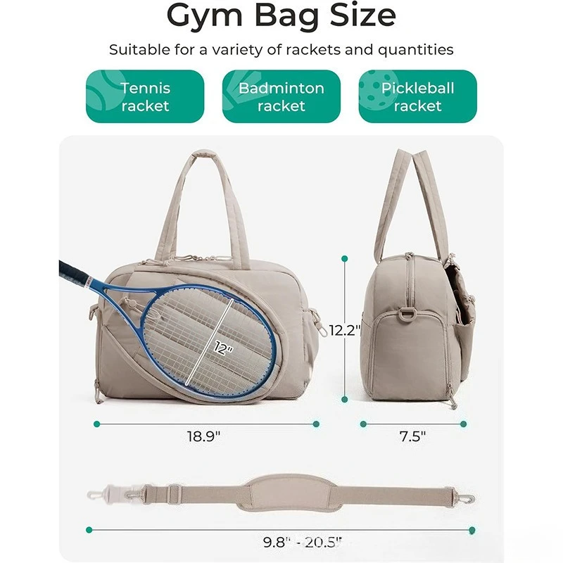 Tennis Racket Bag Large Capacity Adjustable Shoe Bag Multiple Storage Areas, Solid Color Handheld Tennis Sports Fitness Bag