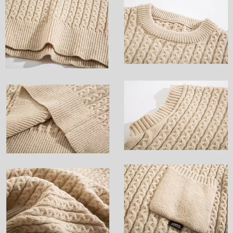 New Warm Sleeveless Knitted Sweater Korean Edition Men And Women's Thread Texture Academy Style Pullover Sweater Tank Top Khaki