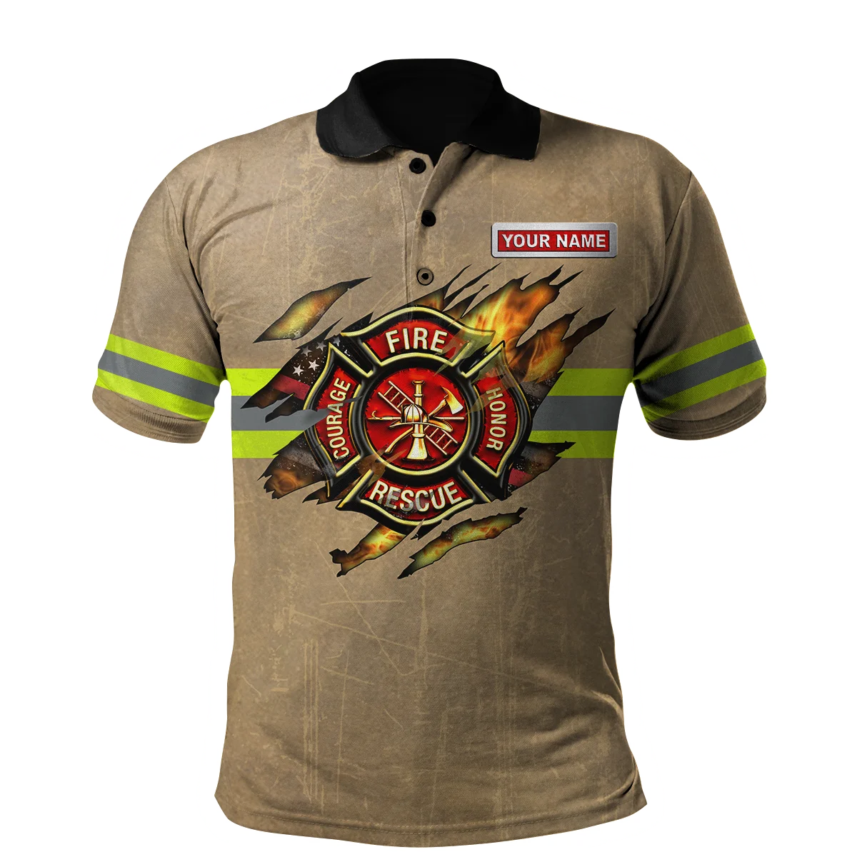 Personalisierter Name Brave Firefighter 3D-gedrucktes Herren-Poloshirt Sommer Kurzarm-T-Shirt Street Casual POLO-Shirt Tops WK10 – Detail 8