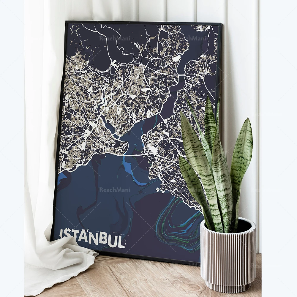 Mappa Di Istanbul Stampabile, Mappa Di Istanbul, Mappa Della Città Di Istanbul, Mappa Della Turchia Di Istanbul Stampa Su Tela Poster Decorazione Del 