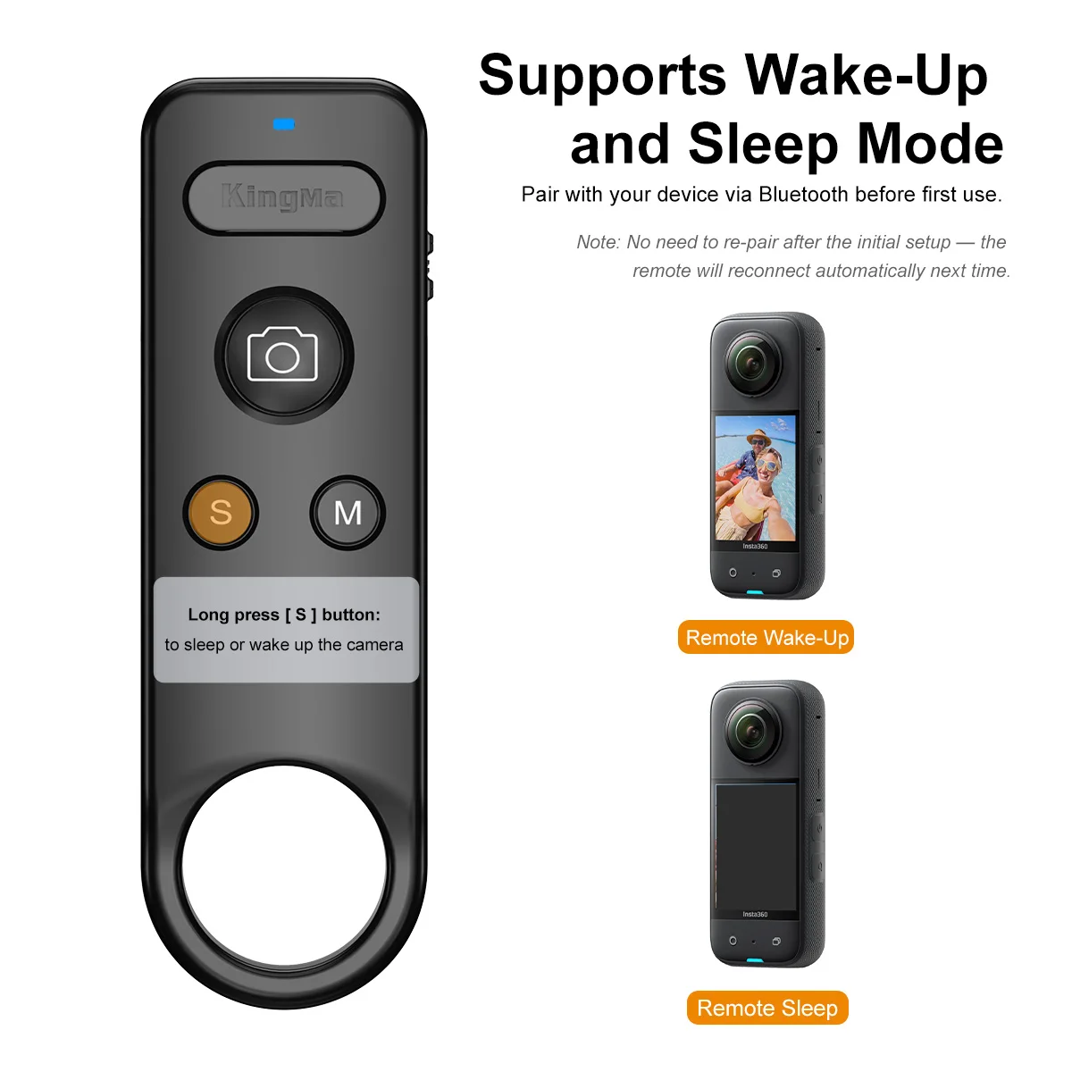 Insta360 X2, X3, X4, X5,GO 3/3S, ACE/ACE PRO1/2용 무선 Bluetooth 리모컨 블로깅, 사이클링용 스포츠 카메라 리모컨