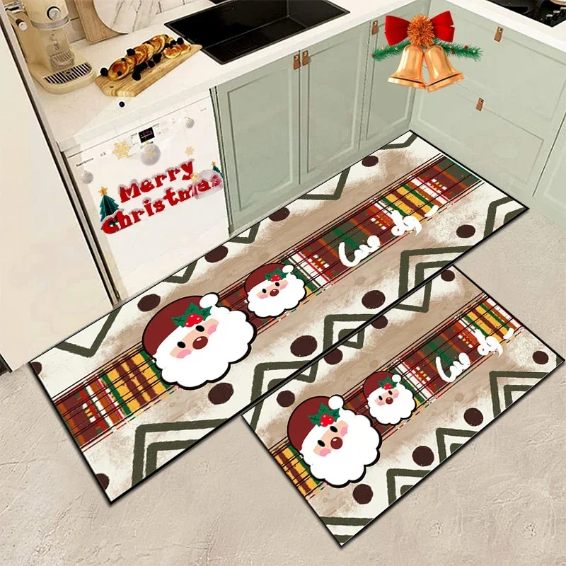 

Kitchen Christmas Decoration Floor Mat Waterproof Oil-proof PVC Carpet Santa Claus Long Strip Entrance Doormat Non-slip Area Rug