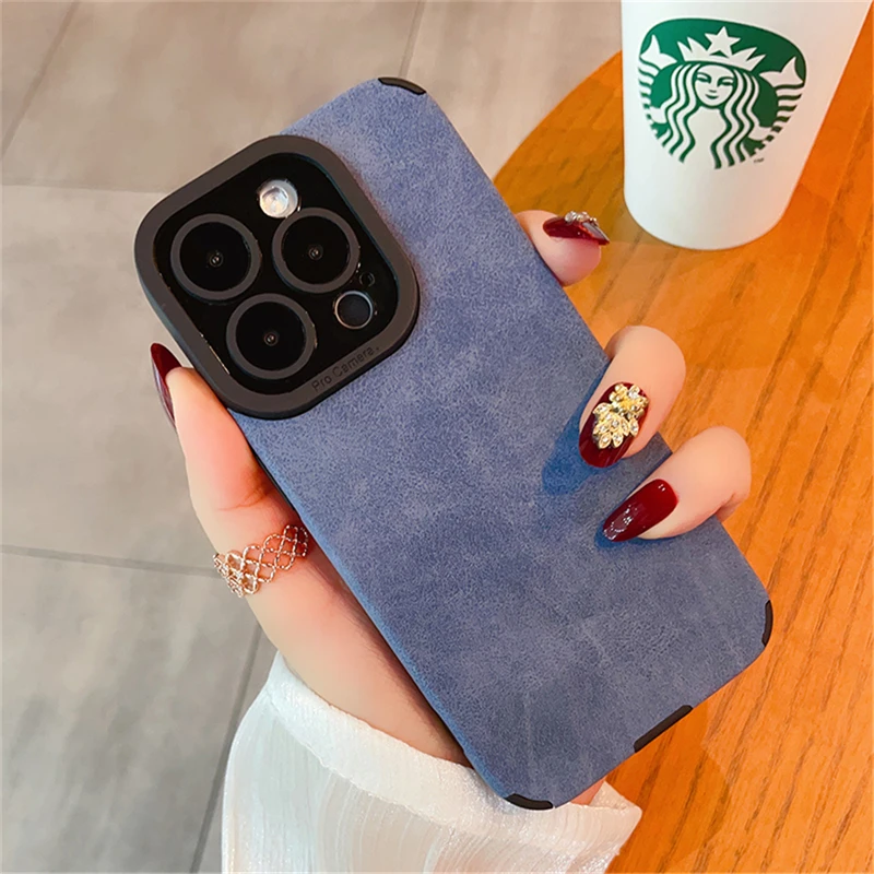 Luxury Shockproof Matte Leather Phone Case with Full Lens Protection