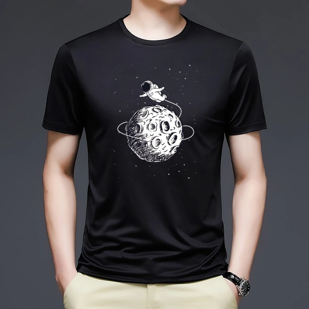 

New Pure Cotton Men's Short Sleeve T-shirt Astronaut Exploration Space Stylish Casual Blazer Comfortable/Breathable/Elasticity