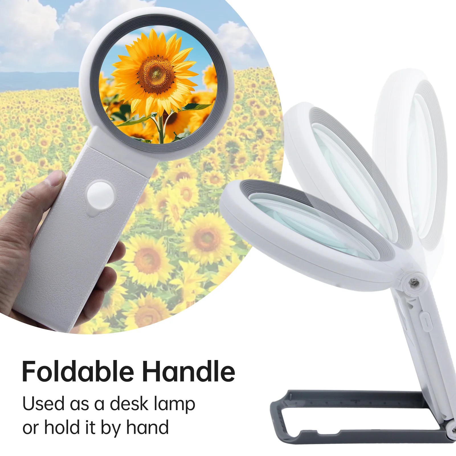 Handheld Magnifier 30X/10X Magnifying Glass with LED Light Foldable Handle for Reading Full Book Page Newspaper Support 3 Light
