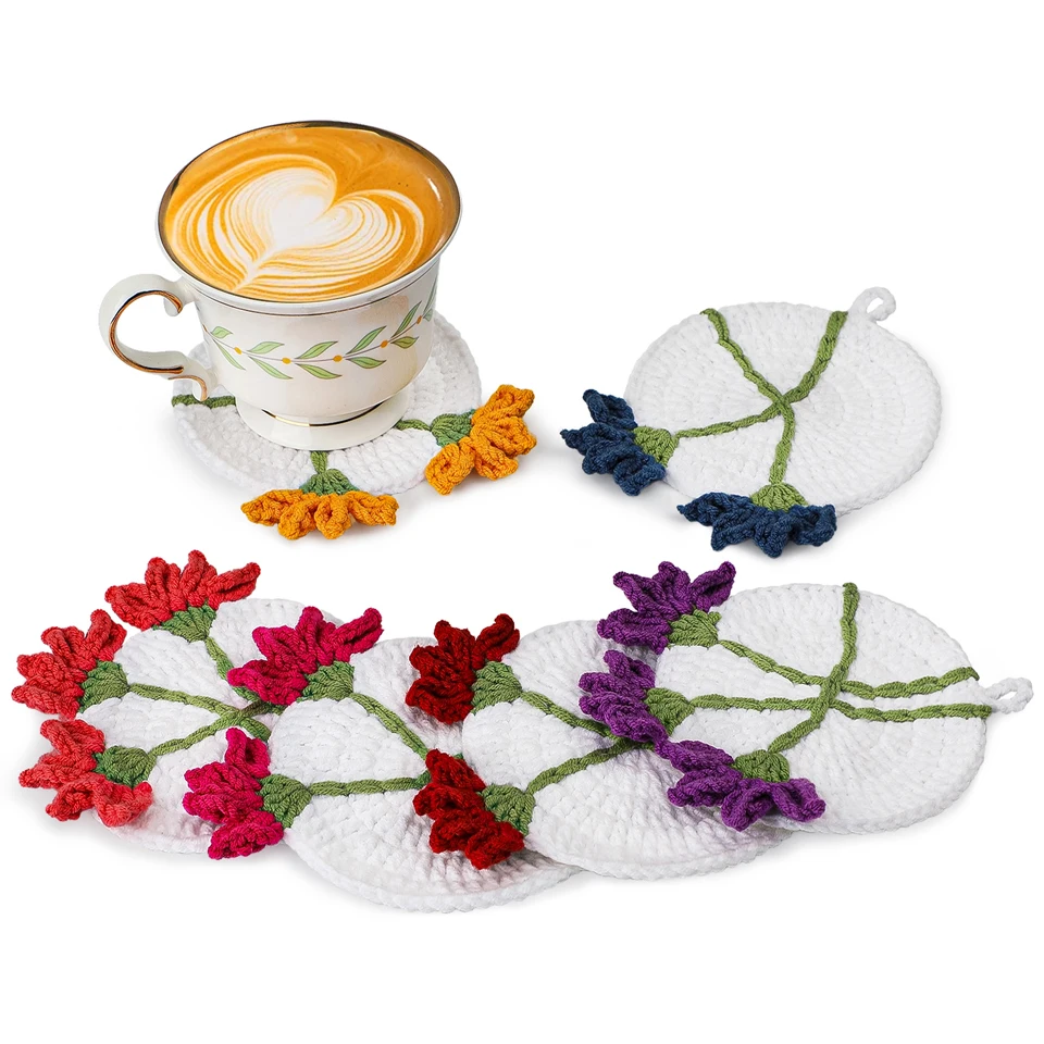 Crochet Kit Crochet Hooks Crochet Needles KRABALL Coaster Crochet Kit for Beginners With Instruction Knitting Yarn Thread Needles Hook Easy Knit Accessories Set DIY Craft