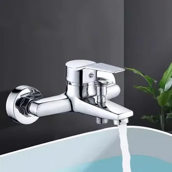 Rubinetti per lavabo in lega di zinco Rubinetto miscelatore a doppio beccuccio per acqua calda fredda a parete cromata per lavabo da bagno con divisore per bagno 1