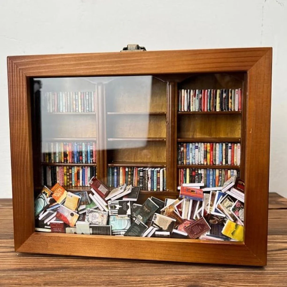 

Shake Away Your Anxiety Wooden Tiny Book Library Minature Stress Reliever Bookshelf Tabletop Bookshelf Display Case For Family