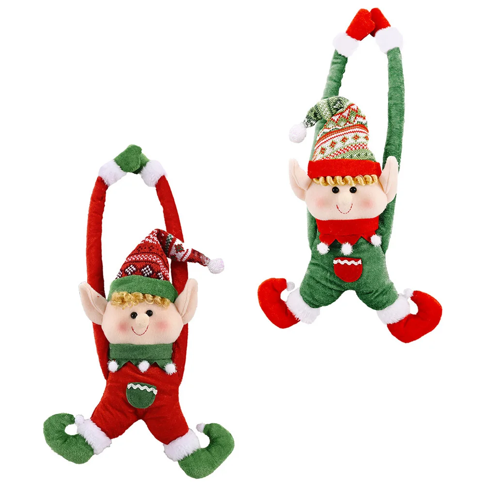 

2 Pcs Christmas Elf Door Hanging Curtain Holders Tie-back Stuffed Toys Hangers Decorate Decoration Household Clip
