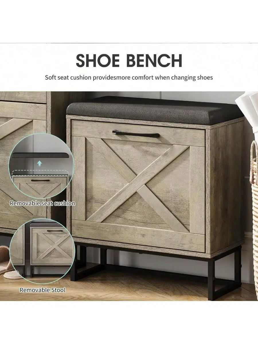 Maupvit Shoe Storage Cabinet with 3 Flip Drawers for 20 Pairs Entryway Shoe Storage with Shoe Bench Narrow Hidden Shoe O 4