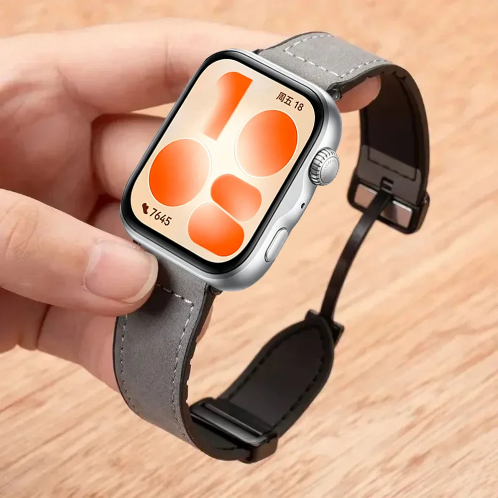 Magnetic Buckle Leather-Silicone Breathable Watch Strap