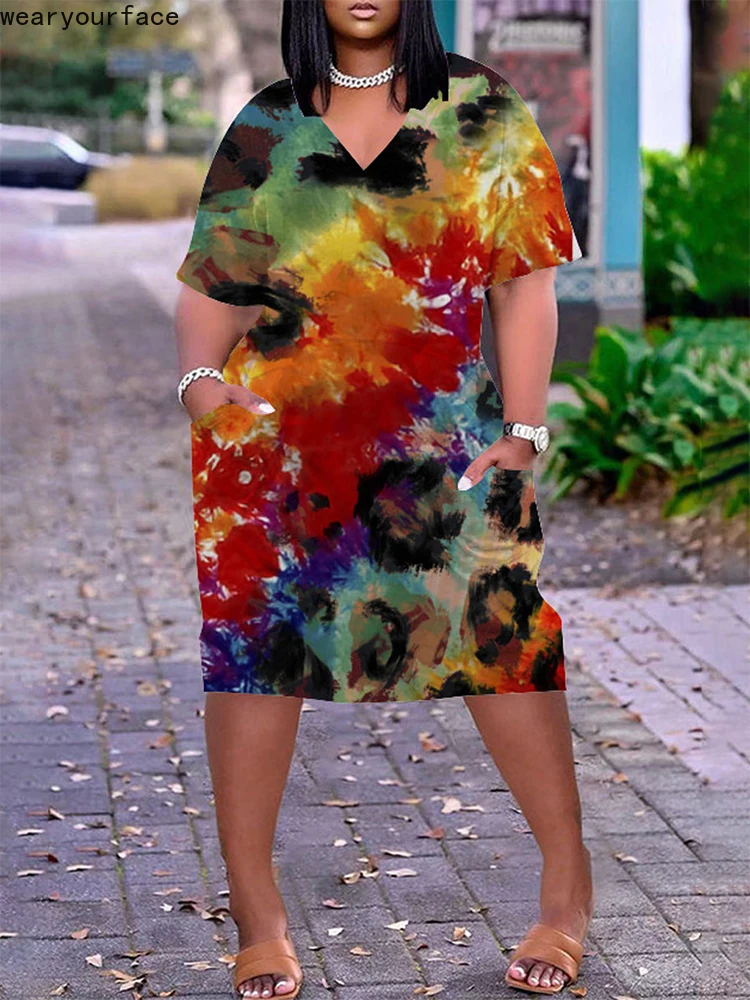 

Multicolors Painting Pattern X-Long T Shirt All Over Printed Summer Streetwear Home Pajamas Casual Short Sleeve Women Clothing